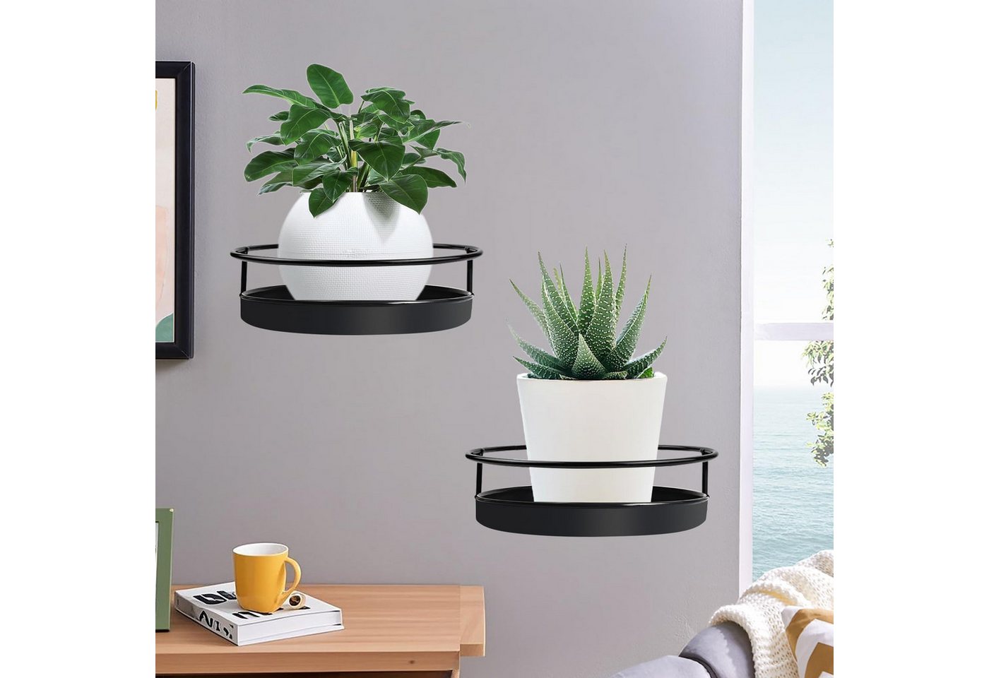 Agger Pflanzentreppe Wandmontiertes Pflanzenregal, Wandregal aus Metall für Blumentöpfe, 2-teiliges Set,geeignet für Balkon,Veranda und Schlafzimmerdekoration Bild 3