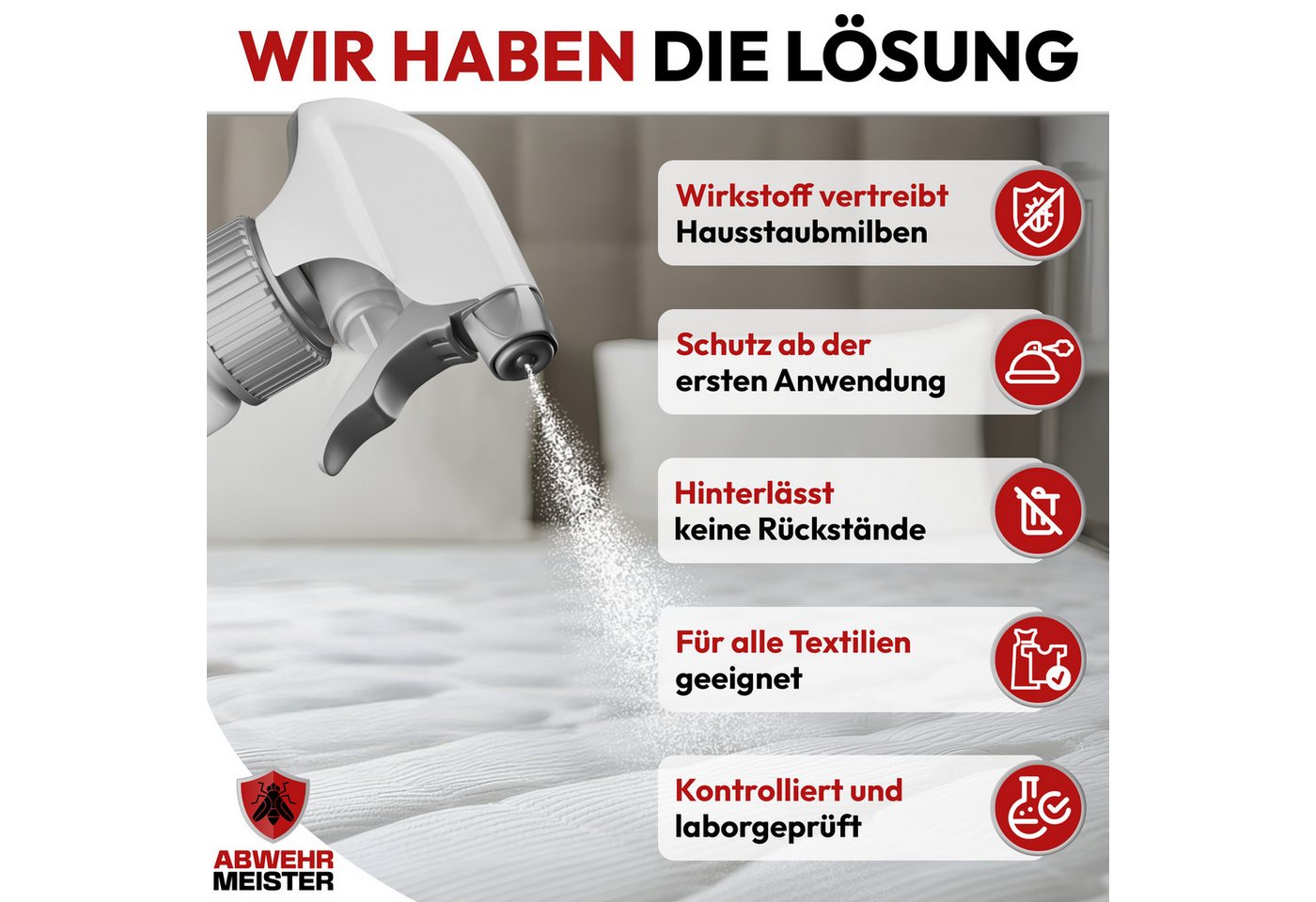 ABWEHR MEISTER Milbenspray Milbenspray für Matratzen & Polster [500 ml], 2-St. Bild 2