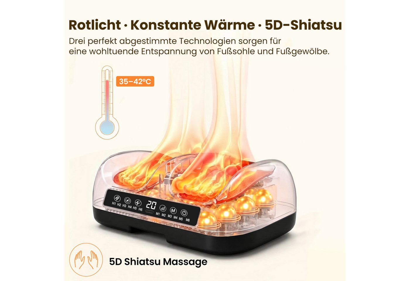 Whraills EMS-Fußmassage-Gerät EMS Shiatsu Fußmassagegerät Durchblutungsstimulator Wärme & Rotlicht, (Für Füße & Beine, Kabelloses elektrisches Fußmassagegerät, mit 5D-Shiatsu-Massagefunktion), praktischer Fernbedienung für entspannte Momente zu Hause. Bild 3
