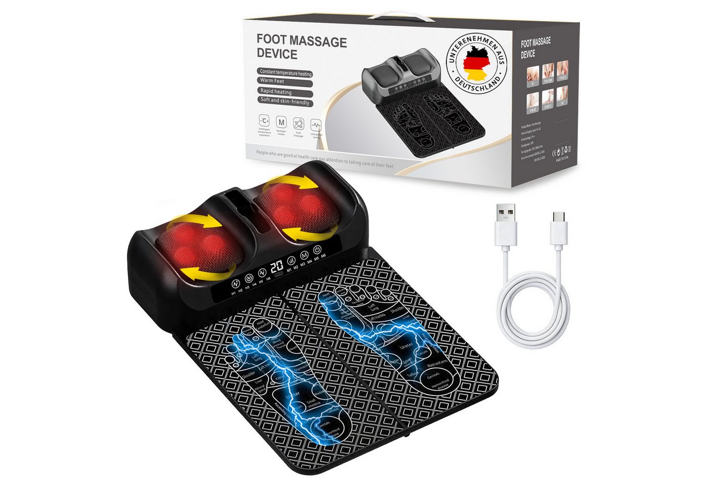 Whraills EMS-Fußmassage-Gerät EMS Shiatsu Fußmassagegerät Durchblutungsstimulator Wärme & Rotlicht, (Für Füße & Beine, Kabelloses elektrisches Fußmassagegerät, mit 5D-Shiatsu-Massagefunktion), praktischer Fernbedienung für entspannte Momente zu Hause. Bild 4