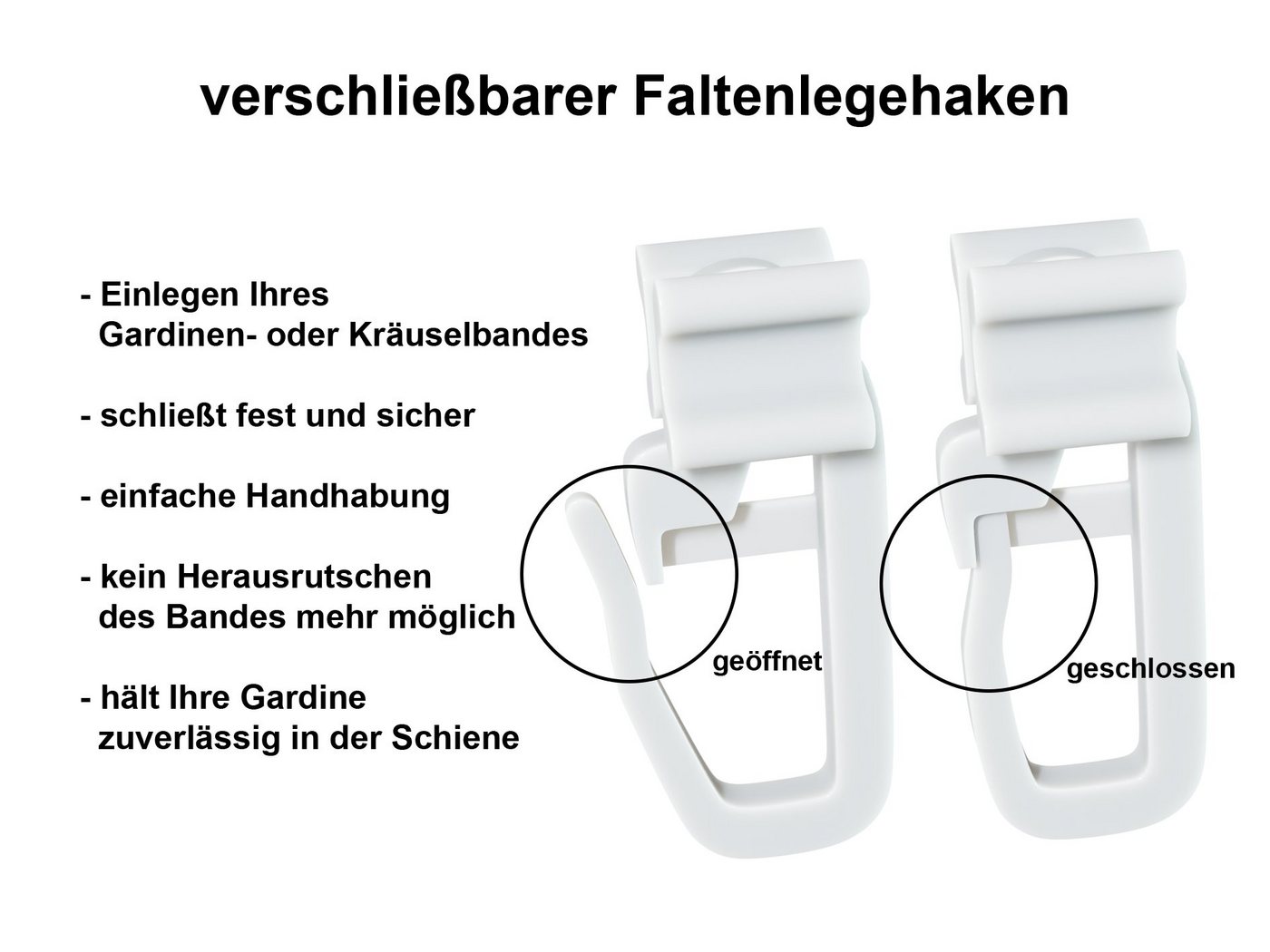 dekohaken24.de Gardinengleiter X-Gleiter/Gardinengleiter/Faltengleiter in weiß, für Gardinenschienen mit 6mm breiten Profilschlitzen, (100-St), mit verschließbarem Faltenlegehaken Bild 3