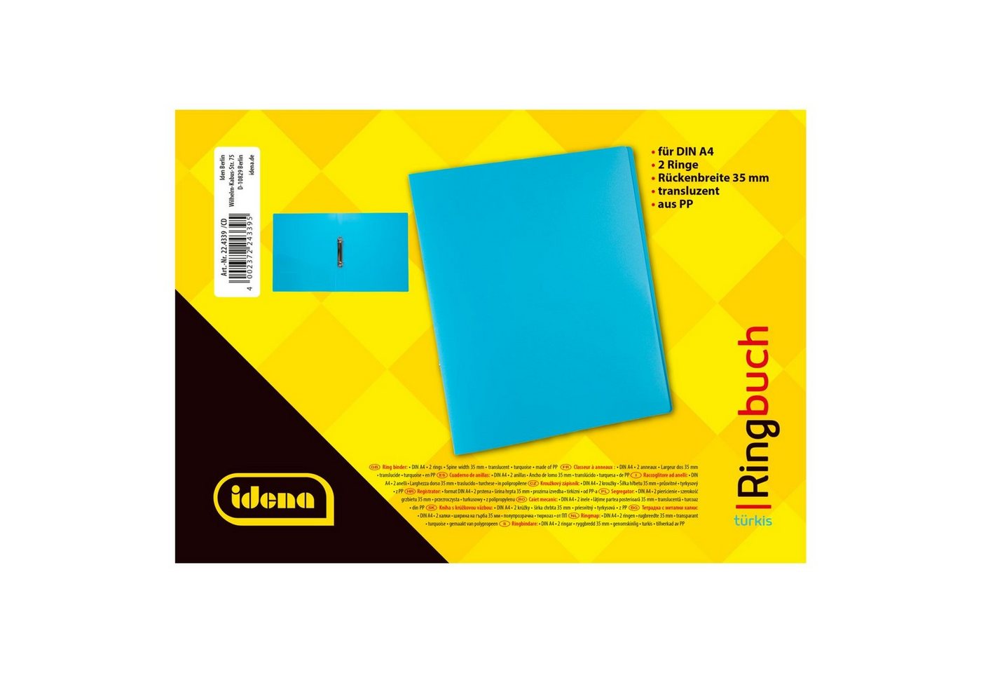 Idena Hefter Idena 224339 - Ringbuch DIN A4, aus PP, 2 Ringe, 35 mm Rückenbreite