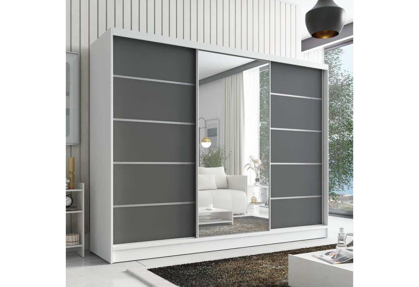 A&J MöbelLand GmbH Schiebetürenschrank AURELIA 1 Moderner 3-türiger Kleiderschrank mit Spiegel (TOP ANGEBOT! Geräumiger Schrank mit einer Breite von 200 cm ideal zur Aufbewahrung von Kleidung und Accessoires. Wählen Sie das ideale Modell für Ihr Schlafzimmer!, TOP PRODUKT) Breite: 200 cm, Höhe: 215 cm, Tiefe: 60 cm Bild 2