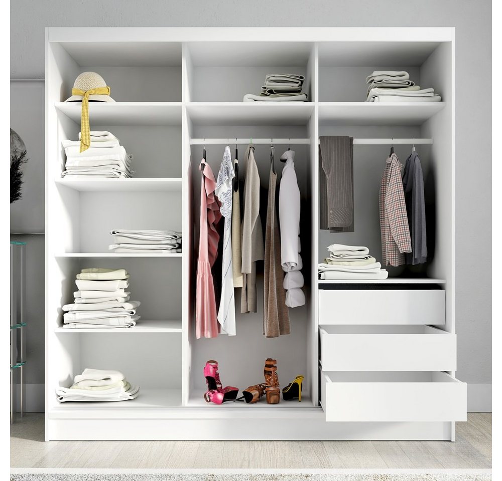 A&J MöbelLand GmbH Schiebetürenschrank AURELIA 1 Moderner 3-türiger Kleiderschrank mit Spiegel (TOP ANGEBOT! Geräumiger Schrank mit einer Breite von 200 cm ideal zur Aufbewahrung von Kleidung und Accessoires. Wählen Sie das ideale Modell für Ihr Schlafzimmer!, TOP PRODUKT) Breite: 200 cm, Höhe: 215 cm, Tiefe: 60 cm Bild 3