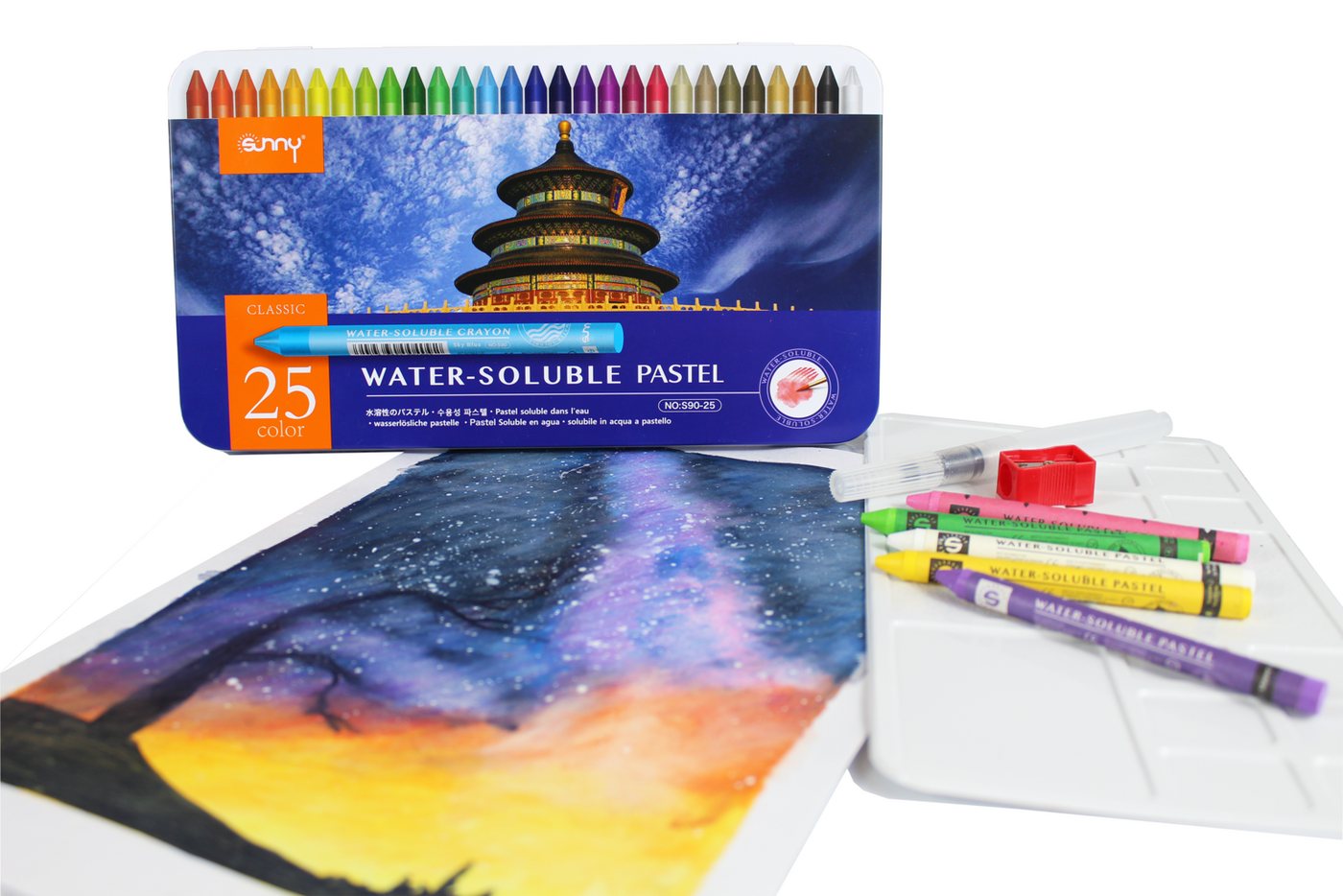 ´SUNNÝ Pastellkreide Aquarelle Pastellkreide 12/25 Stk. mit Wassertankpinsel, wasserlöslich, Brillante Farben & Zubehör für ausdrucksstarke Aquarellkunst