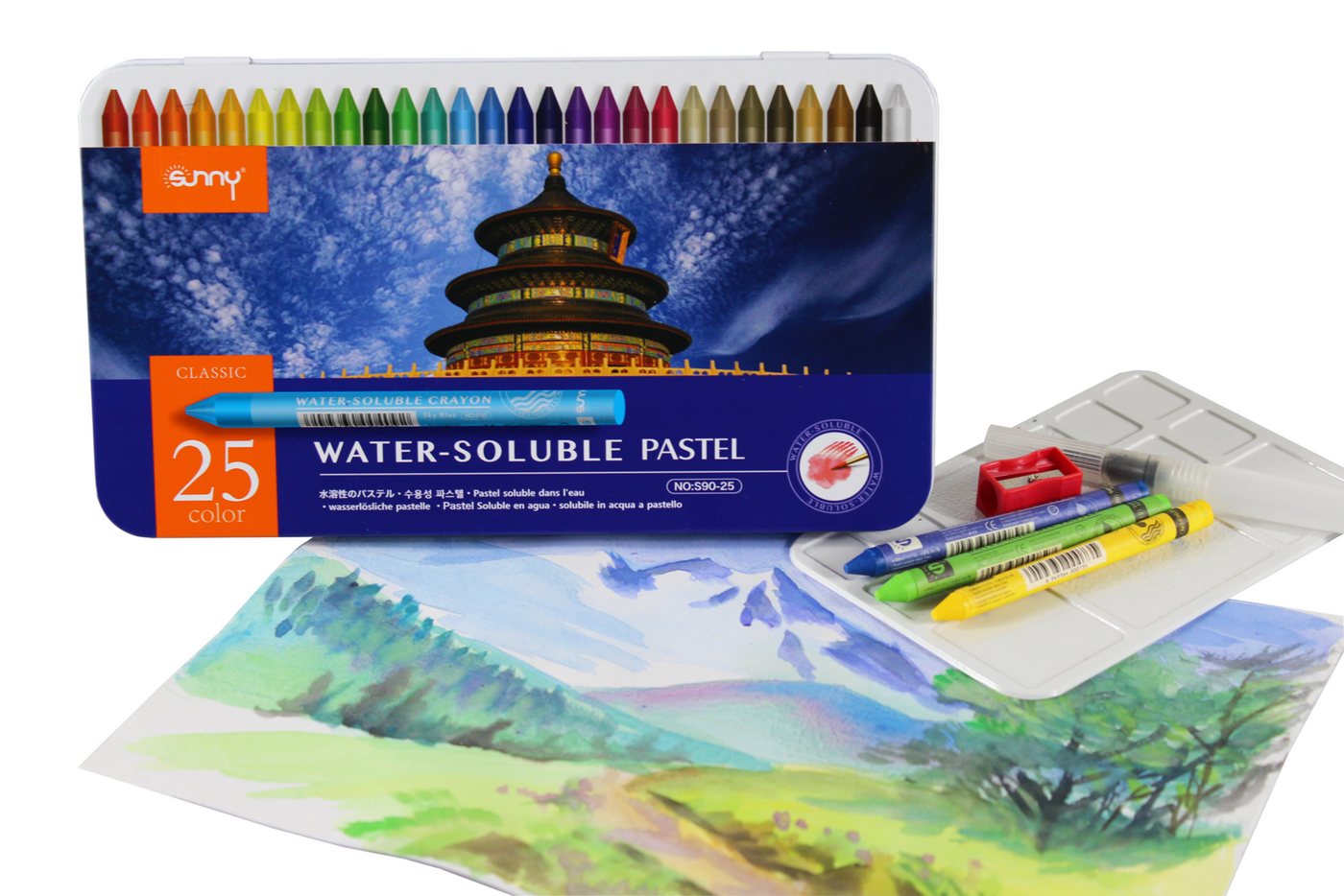 ´SUNNÝ Pastellkreide Aquarelle Pastellkreide 12/25 Stk. mit Wassertankpinsel, wasserlöslich, Brillante Farben & Zubehör für ausdrucksstarke Aquarellkunst Bild 2