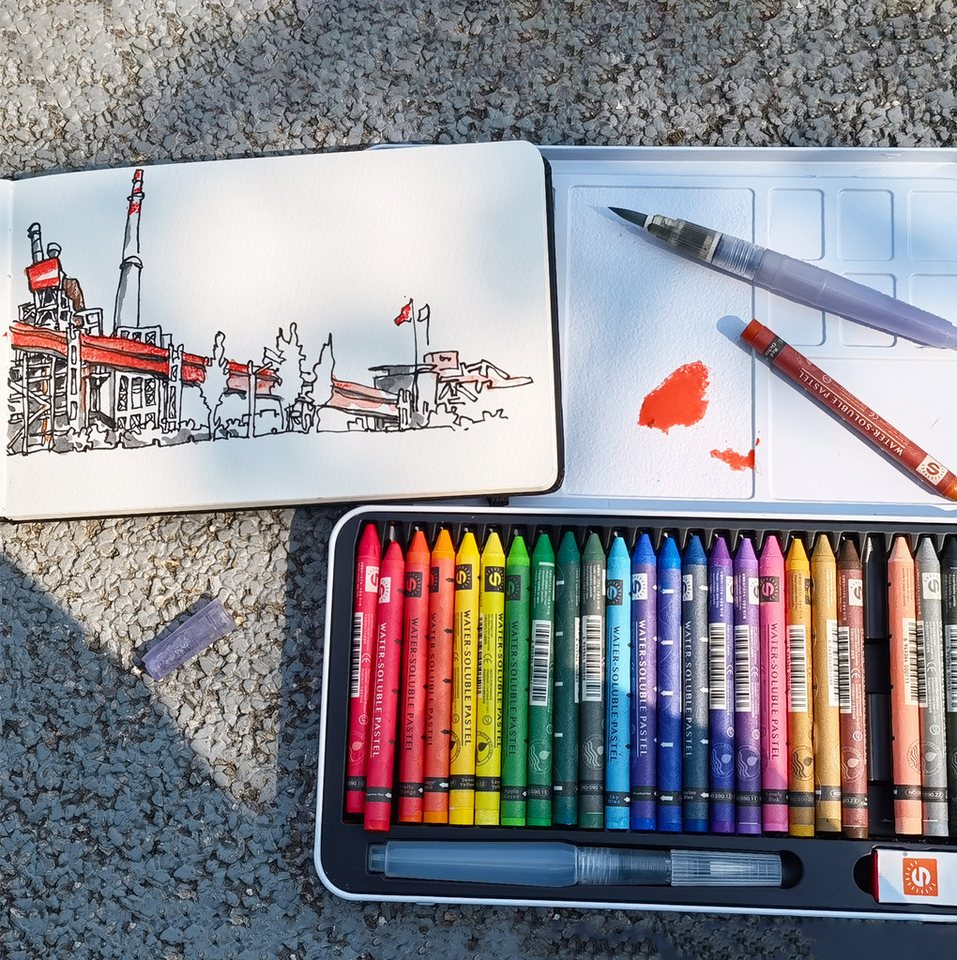 ´SUNNÝ Pastellkreide Aquarelle Pastellkreide 12/25 Stk. mit Wassertankpinsel, wasserlöslich, Brillante Farben & Zubehör für ausdrucksstarke Aquarellkunst Bild 4