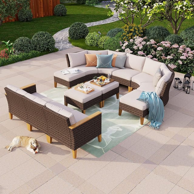 Polyrattan Gartenlounge Möbel Set Für 10-12 Personen Gartensofa Balkonmöbel Sitzgruppe Mit Sofa Sessel Hocker Tisch Ottomane Mit Sitzkissen Wetterfest Für Garten, Terrasse Und Balkon - Phivilla