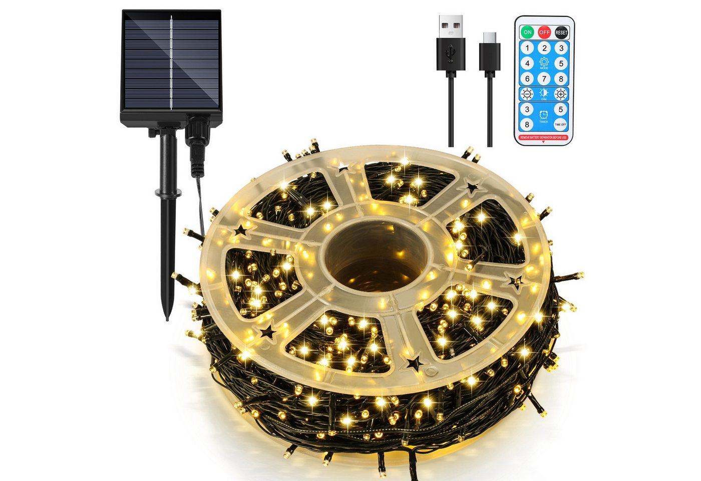 Clanmacy LED-Lichterkette 30M 300 LED Solar Lichterkette Solarleuchte Außen Garten Warmweiß, Wasserdicht Bild 4