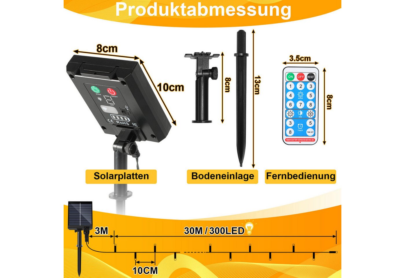 Clanmacy LED-Lichterkette 30M 300 LED Solar Lichterkette Solarleuchte Außen Garten Warmweiß, Wasserdicht Bild 5
