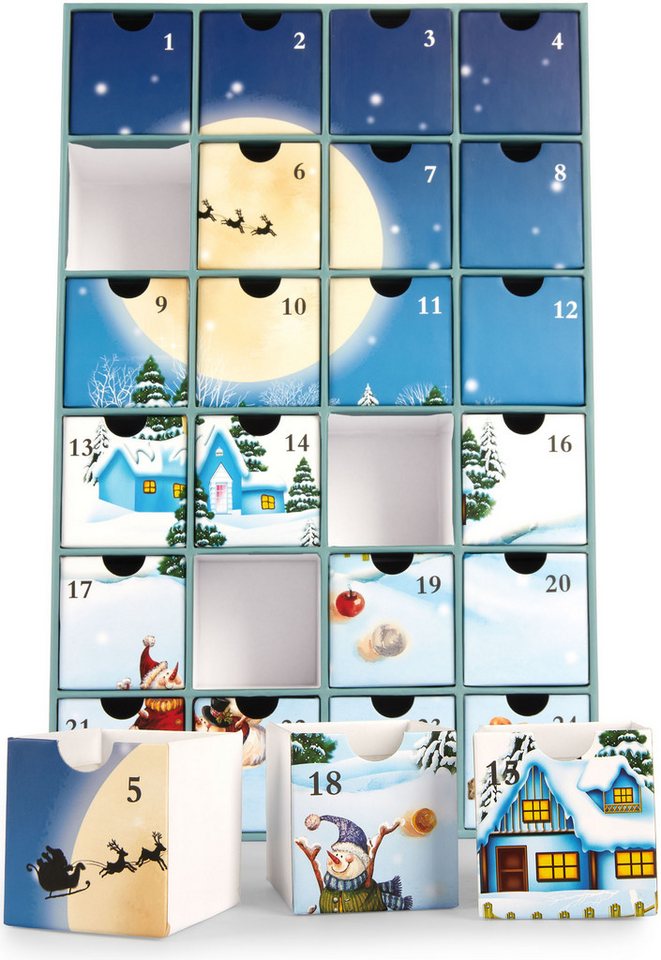 BRUBAKER befüllbarer Adventskalender Weihnachtsdorf im Schnee - Weihnachtskalender zum Befüllen (39 cm groß aus Pappe, 1-tlg), DIY Kalender mit 24 Türchen für Gutscheine und Süßigkeiten Bild 5