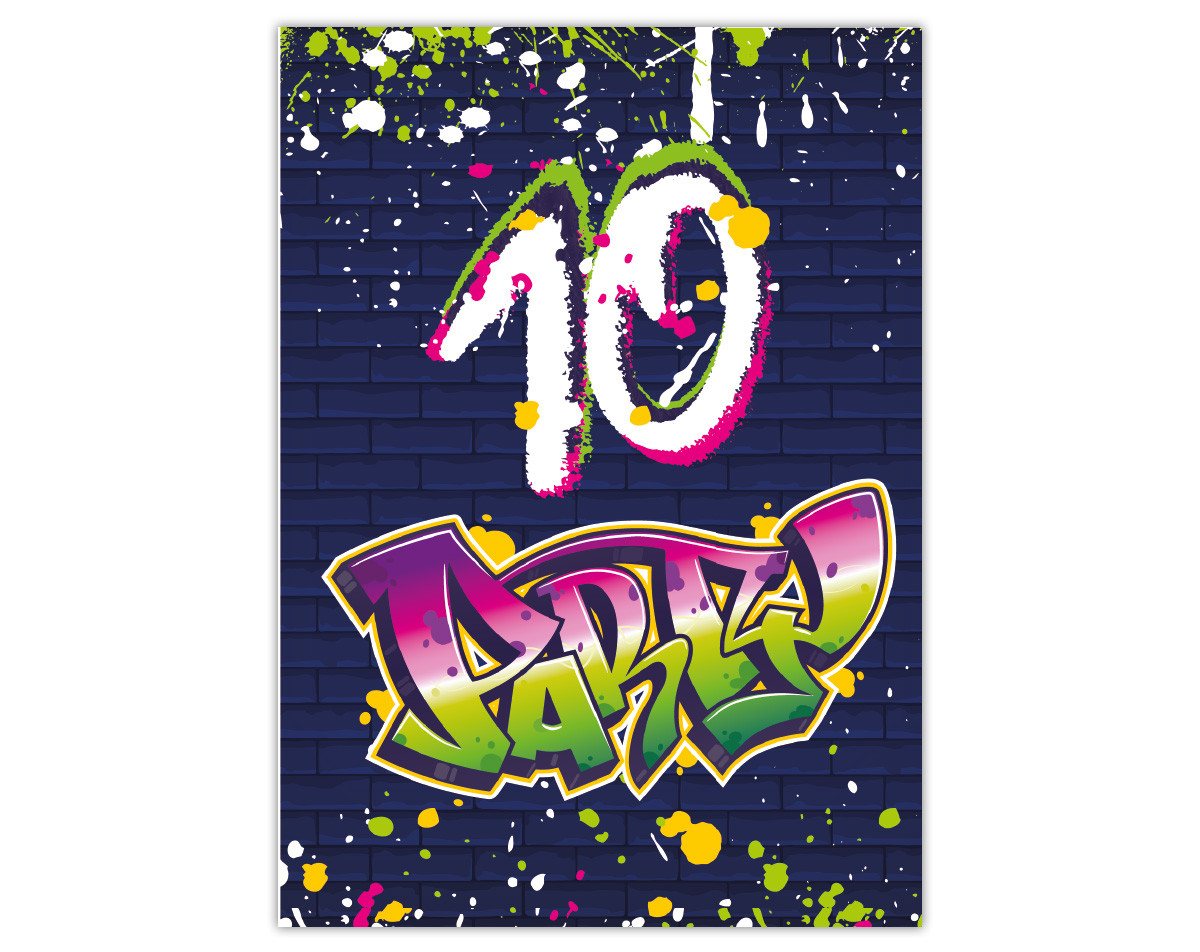 JUNAPACK Einladungskarten Graffiti zum Kindergeburtstag Mädchen Jungen Einladungen neon, Einladungskarten zum 10. Geburtstag mit Graffiti Motiv Bild 2