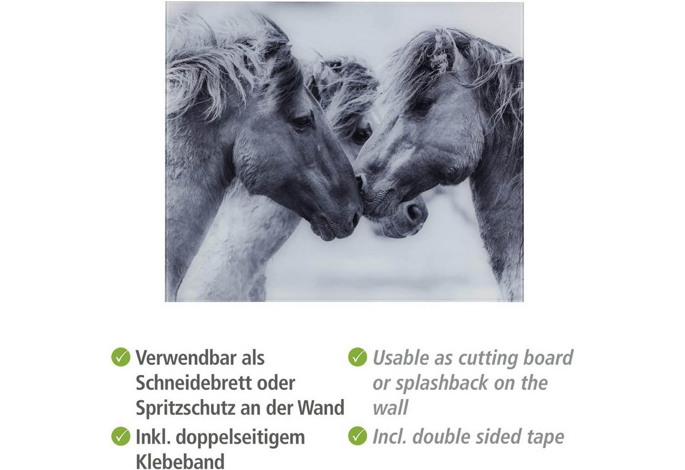 WENKO Spritzschutz Glasrückwand Horses Spritzschutz Herd Spüle Wandblende, Gehärtetes Glas mit Pferde-Motiv 60 x 50 cm Grau Bild 2