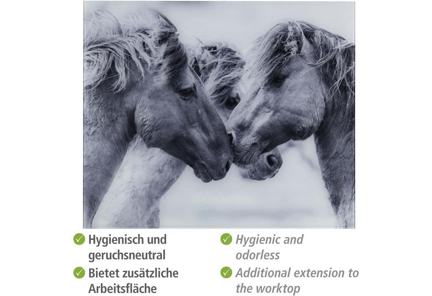 WENKO Spritzschutz Glasrückwand Horses Spritzschutz Herd Spüle Wandblende, Gehärtetes Glas mit Pferde-Motiv 60 x 50 cm Grau Bild 4