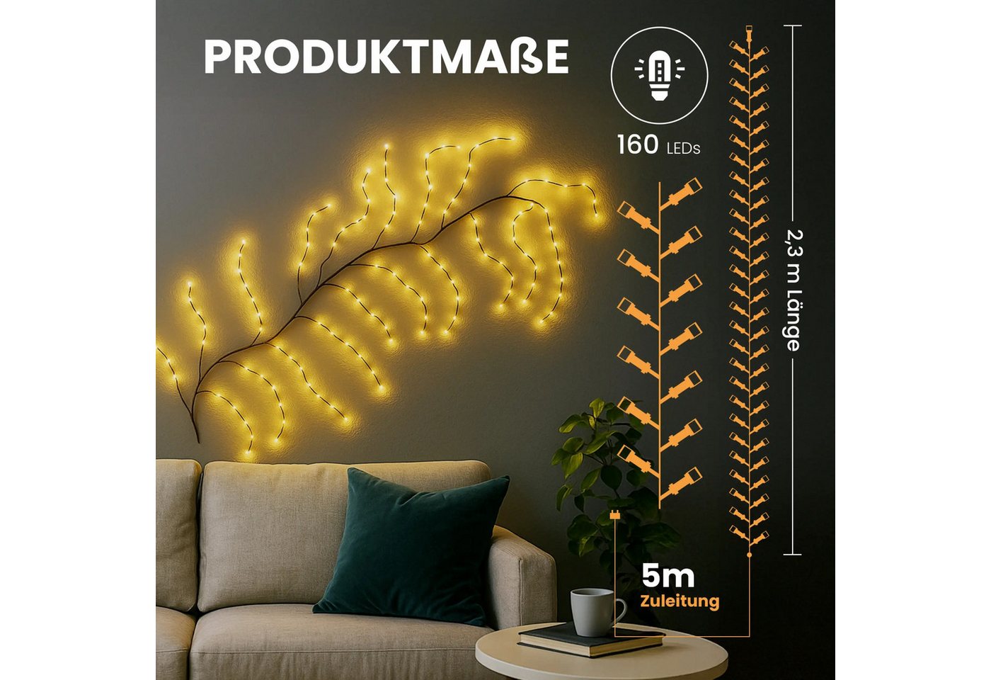 Gartenpirat LED-Lichterkette Ast Weidenrebe 230 cm 160 LED warmweiß Timer-Funktion Bild 4