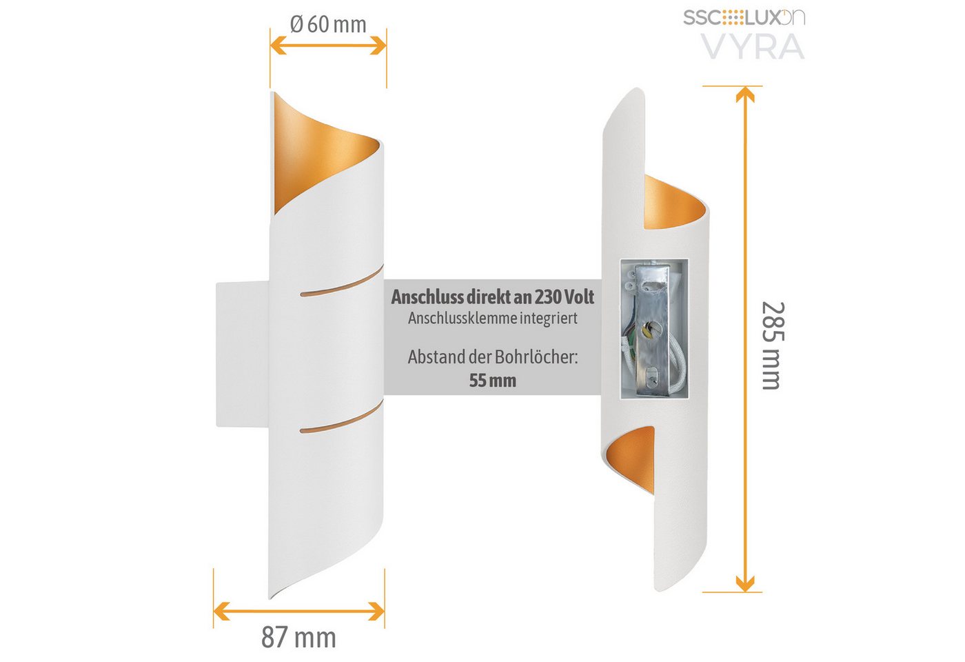 SSC-LUXon LED Wandleuchte VYRA LINE Wandleuchte Up & Down inkl. G9 LED 3W warmweiß Wandstrahler, Warmweiß Bild 2