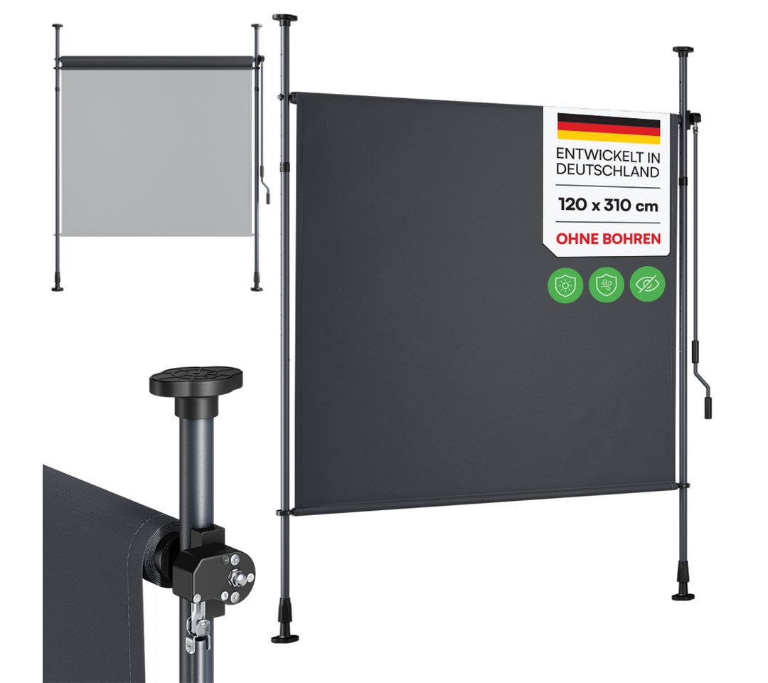 STEELSØN Senkrechtmarkise Serelia, Sichtschutz, Windschutz, Sonnenschutz (120x310 cm, Anthrazit) Vertikalmarkise wetterfest, Klemmmarkise ohne Bohren