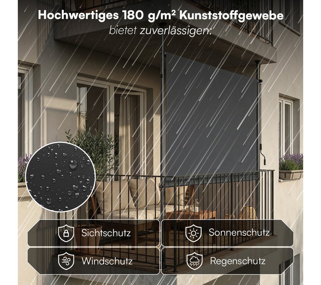 STEELSØN Senkrechtmarkise Serelia, Sichtschutz, Windschutz, Sonnenschutz (120x310 cm, Anthrazit) Vertikalmarkise wetterfest, Klemmmarkise ohne Bohren Bild 2