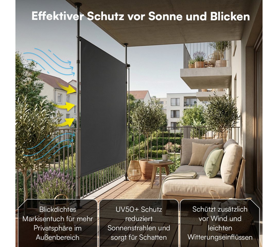 STEELSØN Senkrechtmarkise Serelia, Sichtschutz, Windschutz, Sonnenschutz (120x310 cm, Anthrazit) Vertikalmarkise wetterfest, Klemmmarkise ohne Bohren Bild 4