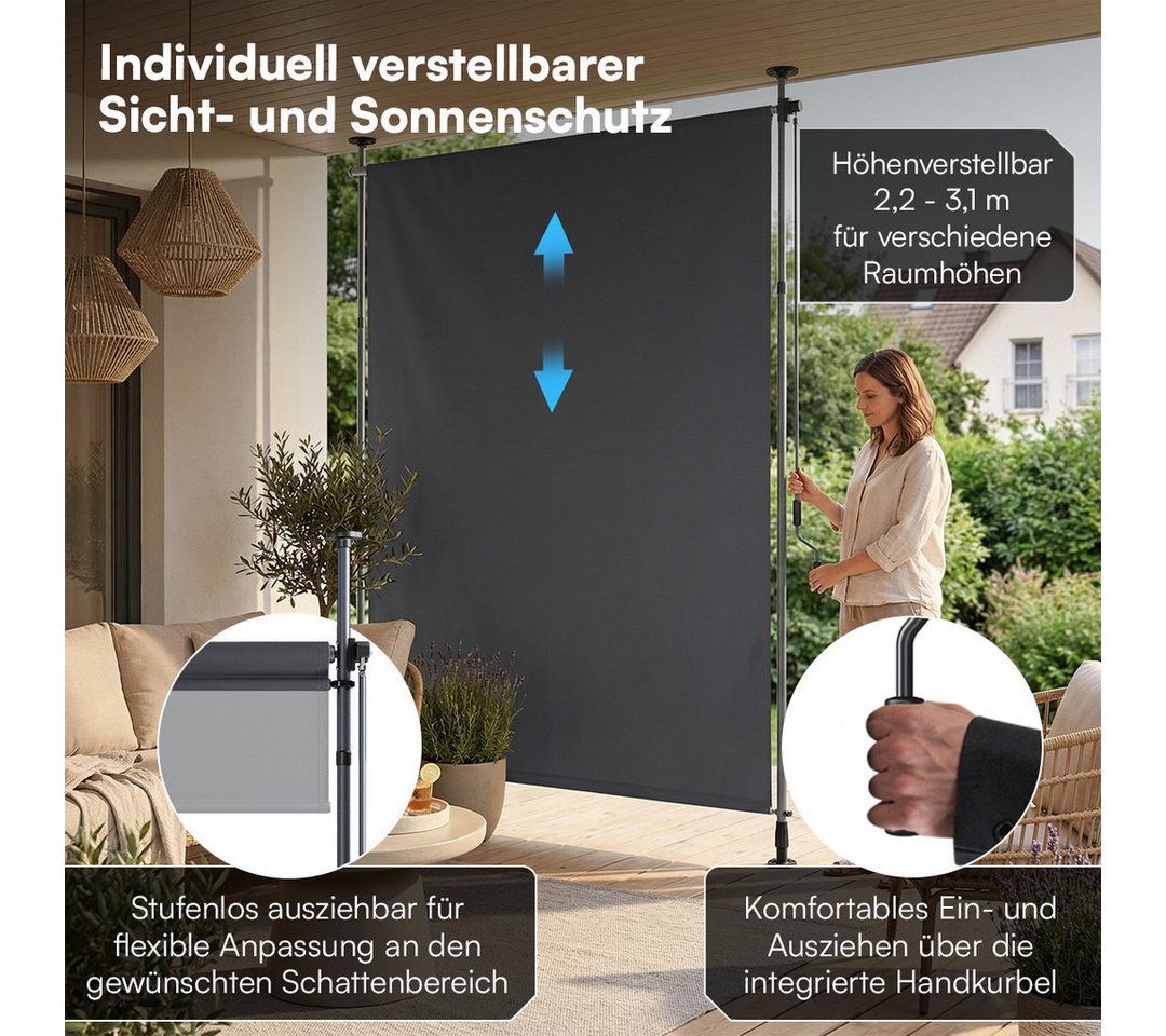 STEELSØN Senkrechtmarkise Serelia, Sichtschutz, Windschutz, Sonnenschutz (120x310 cm, Anthrazit) Vertikalmarkise wetterfest, Klemmmarkise ohne Bohren Bild 5