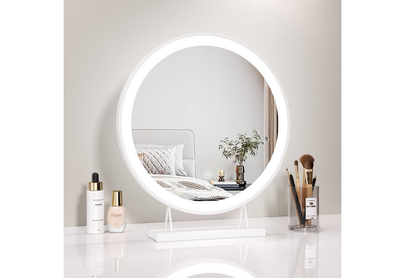 MEYKOERS Kosmetikspiegel Kosmetikspiegel mit 3 Lichtfarben, Dimmbar, Touchsteuerung, LED-Tischspiegel mit Memory-Funktion und 1820 lm