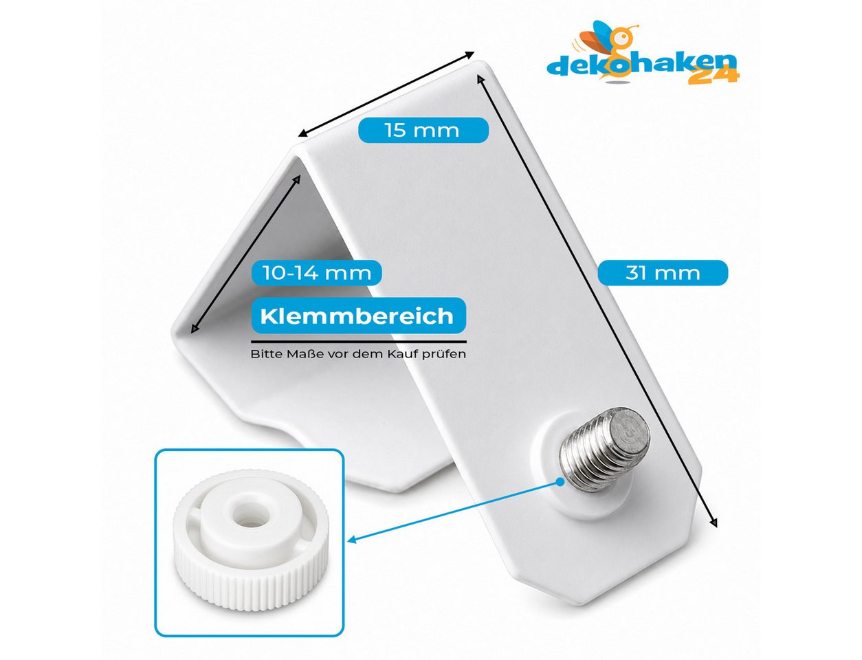 dekohaken24.de Klemmbefestigung Plisseehalter, Ersatzhalter für Plissees, Klemmträger Plissee, für verschiedenen Klemmbereiche verfügbar, (4 Stück im Set), Montage von Plissee, Faltrollo oder Jalousie ohne bohren oder kleben