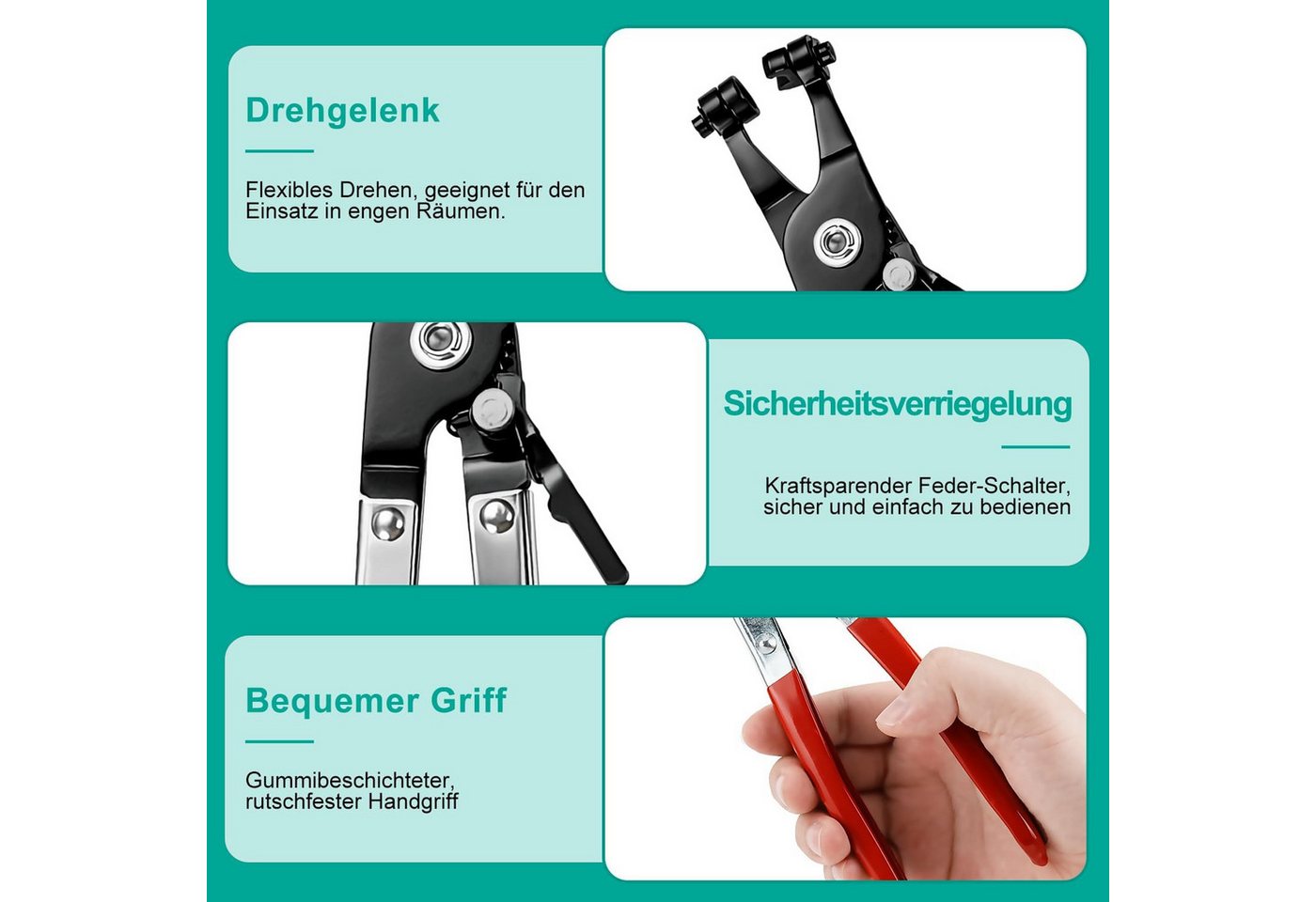 AFKSMILE Schlauchschelle 130 Stück Schlauchschellen Edelstahl 6–25 mm mit Schlauchklemmzange, (130-St), Federbandschellen Klemmen für Auto, Kraftstoffleitung & Werkstatt