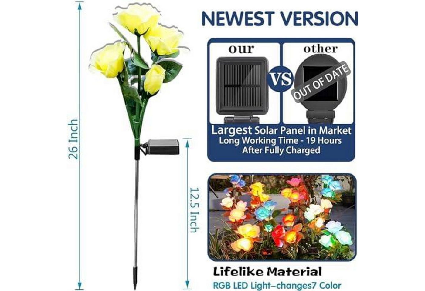 FELIXLEO LED Solarleuchte Solar Rosenleuchten Garten 7 Farben Außenleuchte Solarpanel Deko