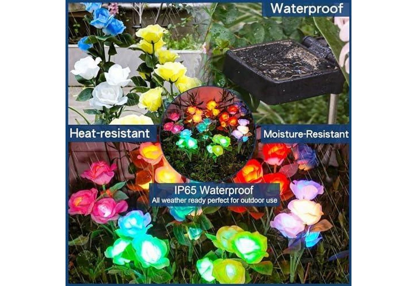 FELIXLEO LED Solarleuchte Solar Rosenleuchten Garten 7 Farben Außenleuchte Solarpanel Deko Bild 4