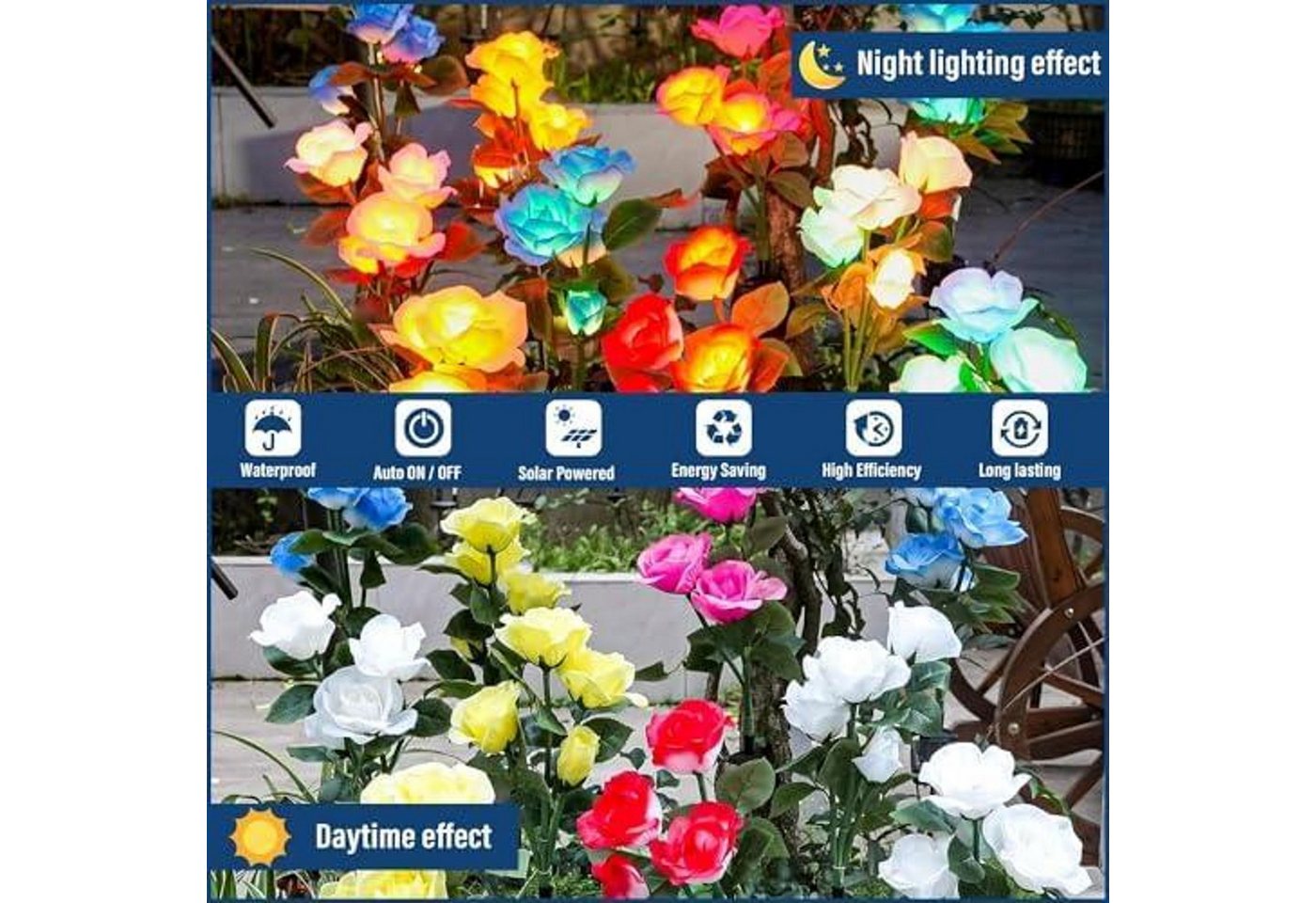 FELIXLEO LED Solarleuchte Solar Rosenleuchten Garten 7 Farben Außenleuchte Solarpanel Deko Bild 5