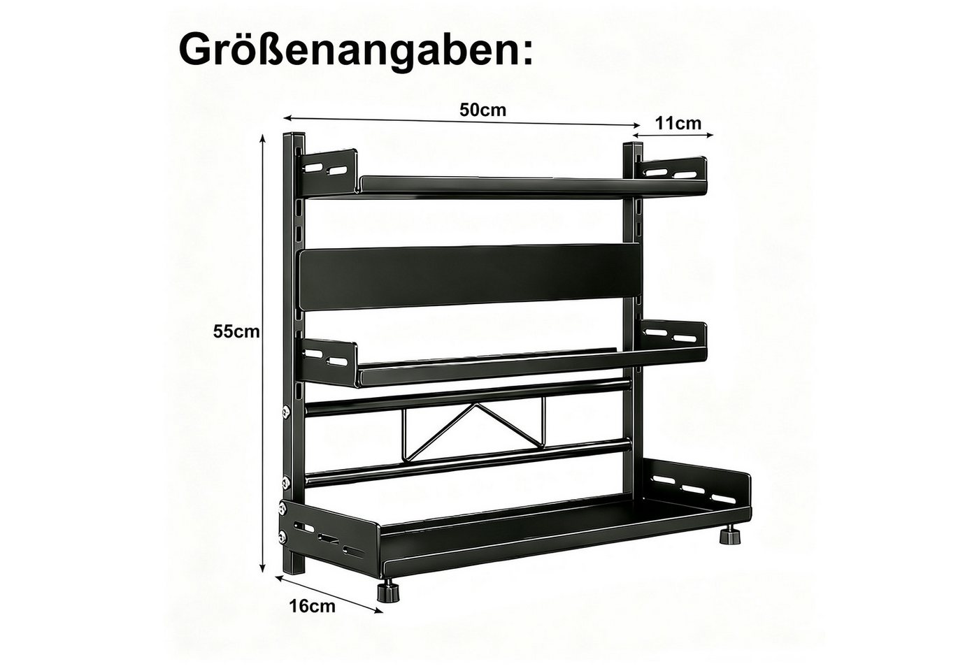 devesanter Gewürzregal 3‑stufiges Metall‑Gewürzregal für die Küchenarbeitsfläche, 1-tlg., Aufbewahrungsregal mit Messerhalter & höhenverstellbaren Ebenen