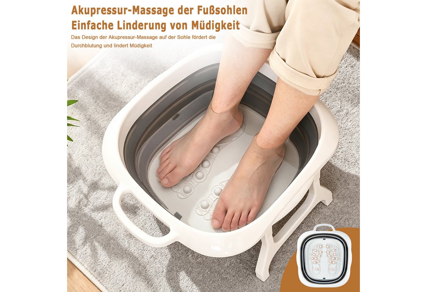 AKKEE Fußbad Faltbare Fußbadewanne Mit Akupunktur-Massagepunkten, tragbarer, Für entspannende Fußmassagen zu Hause Bild 4