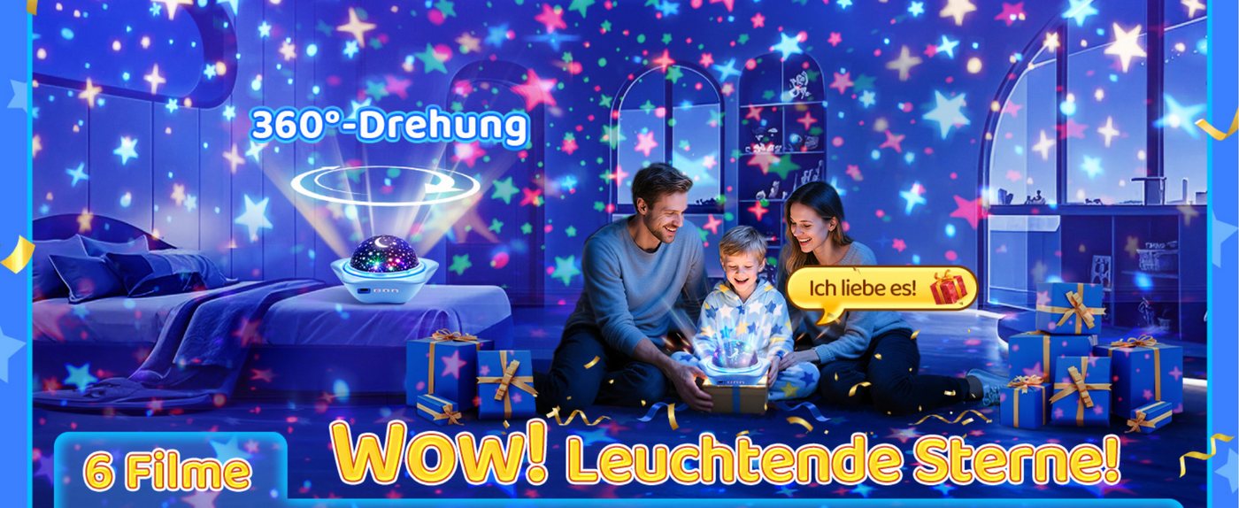 Vivitar LED-Sternenhimmel Projektor Nachtlicht 96 Lichteffekten, 6 Projektionsfolien 16 Farbmodi, 1 Meter Kabel, Fernbedienung Stimmungsbeleuchtung, Projektionslampe für Wände und Decken, Einschlaflich, eschenk für Jungen und Mädchen, Dinosaurier, Unterwasserwelt, Sternenhimmel-Projektor, Dekorationslampe, 360°-Drehung, 2400-mAh-Akku, aufladbar über USB-C, für Kinderzimmer Bild 3