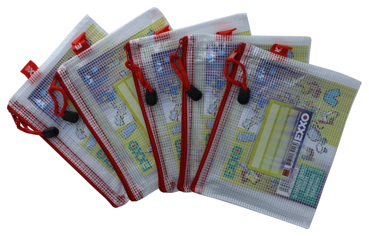 EXXO by HFP Organisationsmappe 5 Stück Kleinkrambeutel aus faserverstäkrter PVC-Folie, mit Reißverschluss