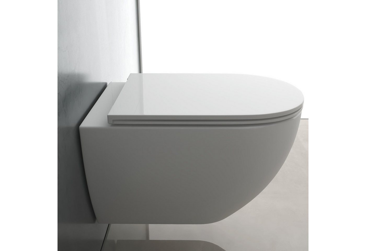 Alpenberger Tiefspül-WC Hänge WC - Wand WC Spülrandlos mit Toilettendeckel D Form, Wandhängend, Abgang Waagerecht, Toilette mit Schallschutz, WC Sitz mit Absenkautomatik - Made in EU - Passend zu Geberit