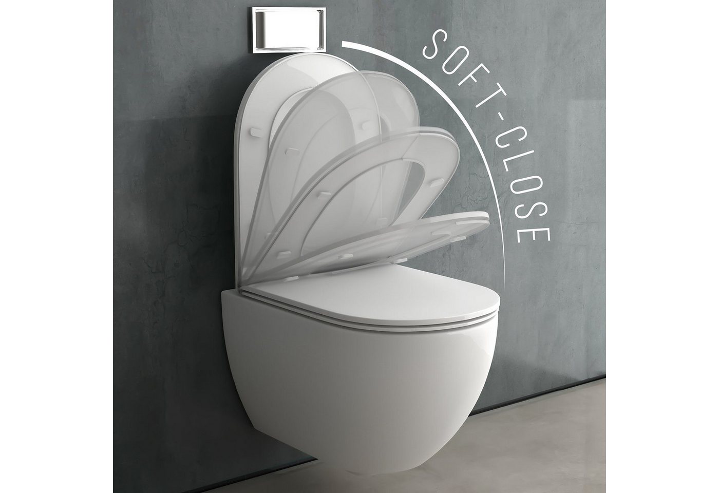 Alpenberger Tiefspül-WC Hänge WC - Wand WC Spülrandlos mit Toilettendeckel D Form, Wandhängend, Abgang Waagerecht, Toilette mit Schallschutz, WC Sitz mit Absenkautomatik - Made in EU - Passend zu Geberit Bild 2