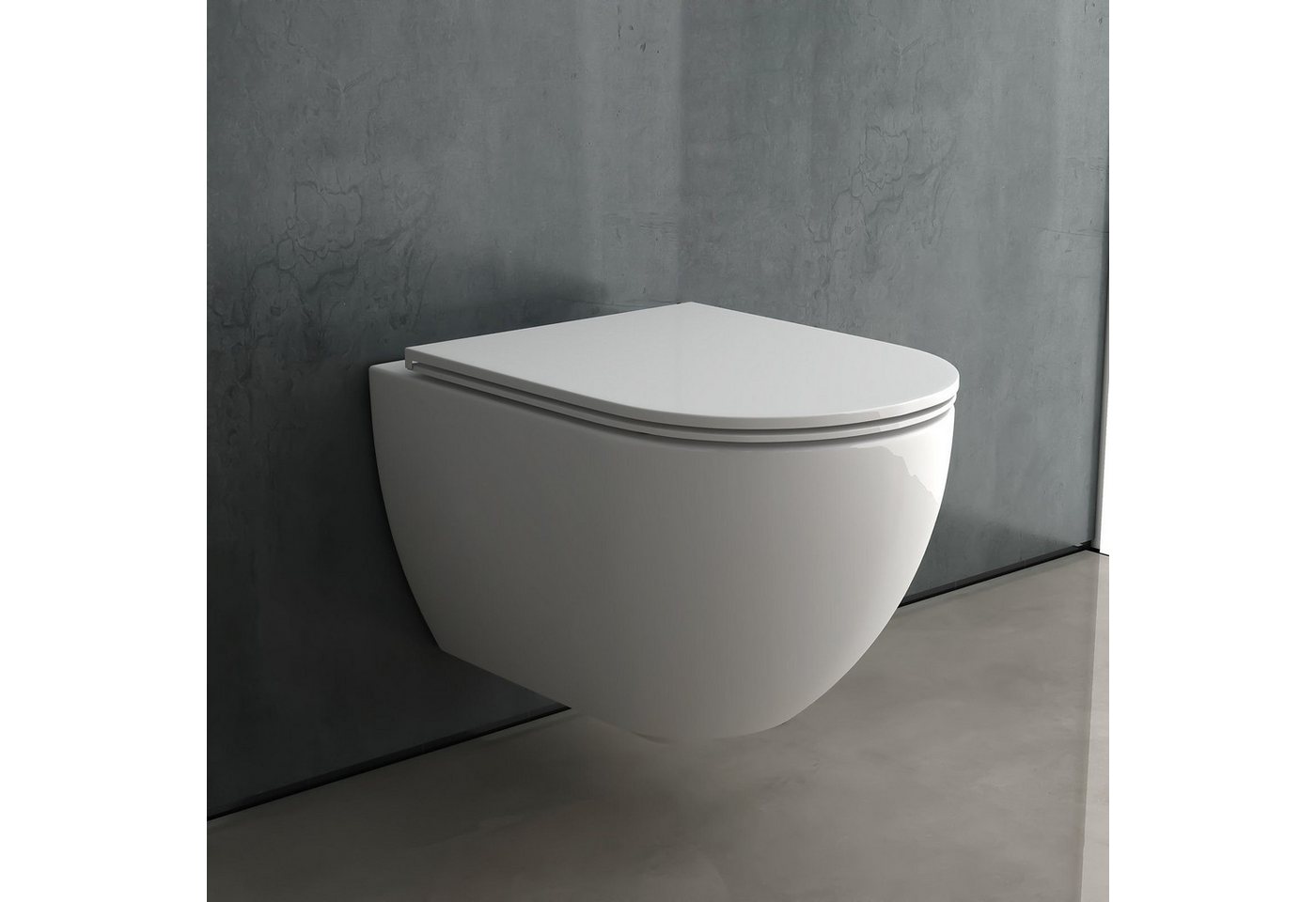 Alpenberger Tiefspül-WC Hänge WC - Wand WC Spülrandlos mit Toilettendeckel D Form, Wandhängend, Abgang Waagerecht, Toilette mit Schallschutz, WC Sitz mit Absenkautomatik - Made in EU - Passend zu Geberit Bild 4