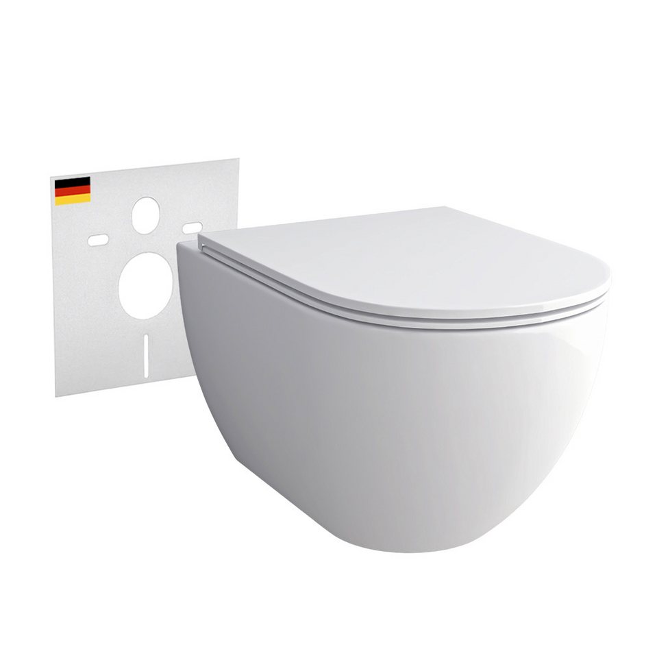 Alpenberger Tiefspül-WC Hänge WC - Wand WC Spülrandlos mit Toilettendeckel D Form, Wandhängend, Abgang Waagerecht, Toilette mit Schallschutz, WC Sitz mit Absenkautomatik - Made in EU - Passend zu Geberit Bild 5