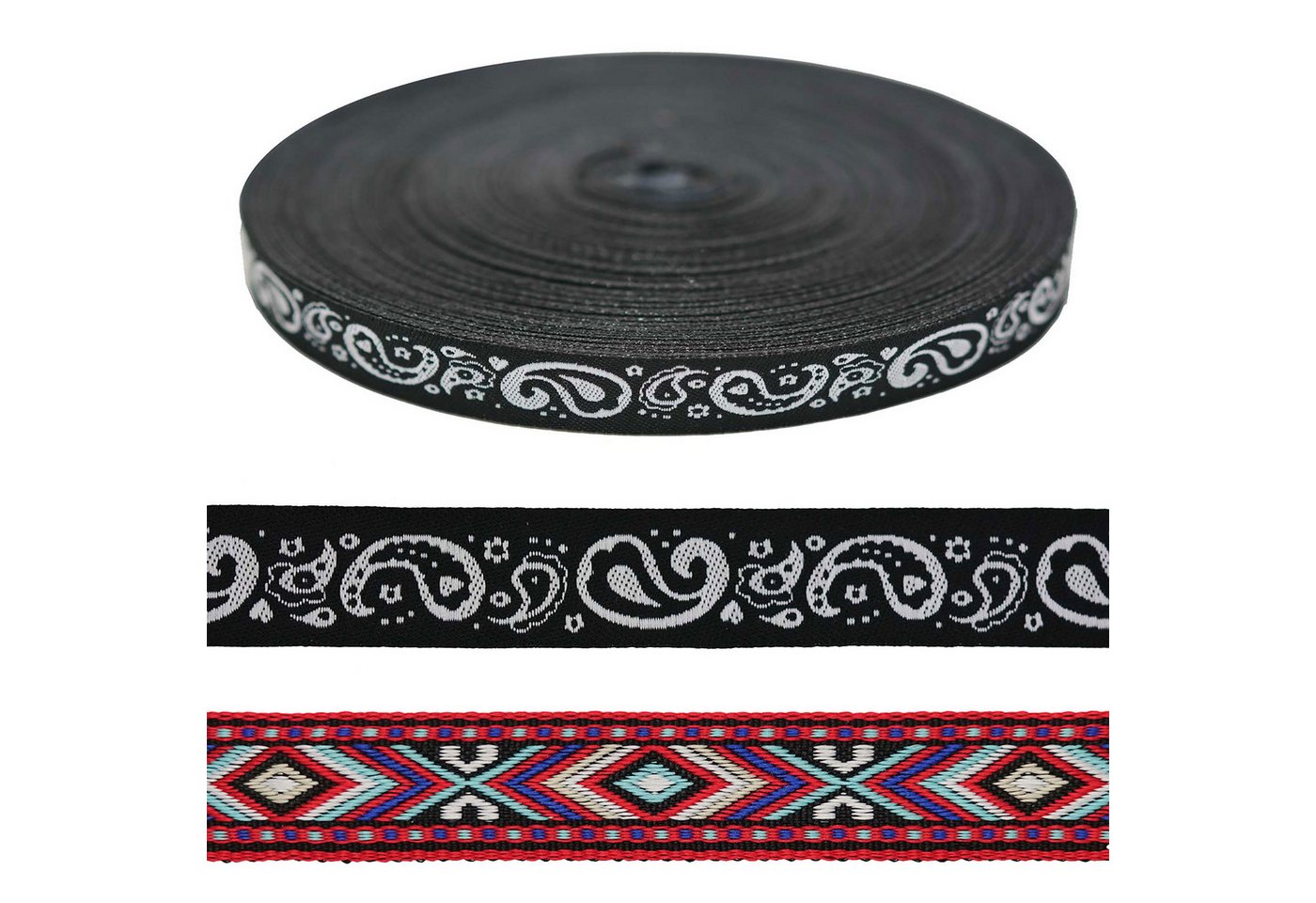maDDma Webband Paisley-Zierband ab 1m Breite ca.15-16 mm Dekoband gewoben, mehrfarbig 2