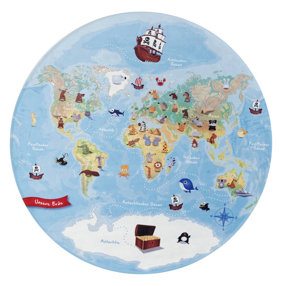 Lovely Kids Kinderteppich Weltkarte blau, rund Bild 2