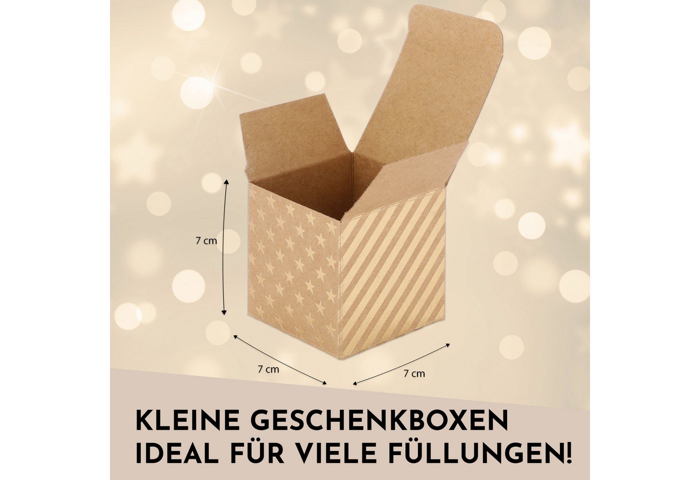 Nordstern befüllbarer Adventskalender 24 Goldene Geschenkboxen Schachteln und Zahlen Aufkleber, DIY Weihnachtskalender für Kinder, Frau und Mann