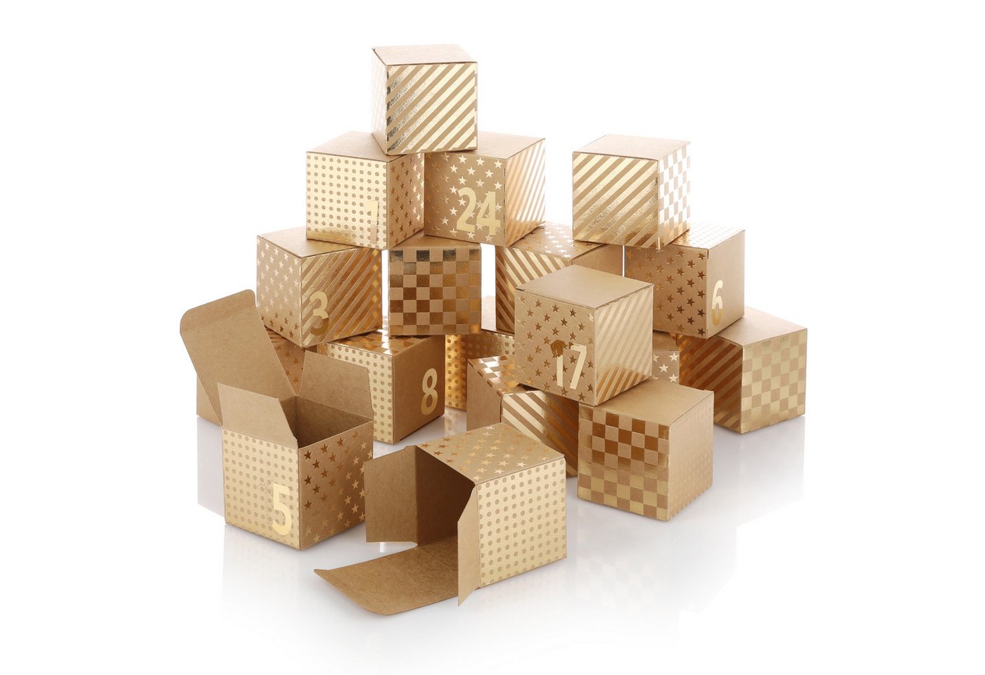 Nordstern befüllbarer Adventskalender 24 Goldene Geschenkboxen Schachteln und Zahlen Aufkleber, DIY Weihnachtskalender für Kinder, Frau und Mann Bild 4