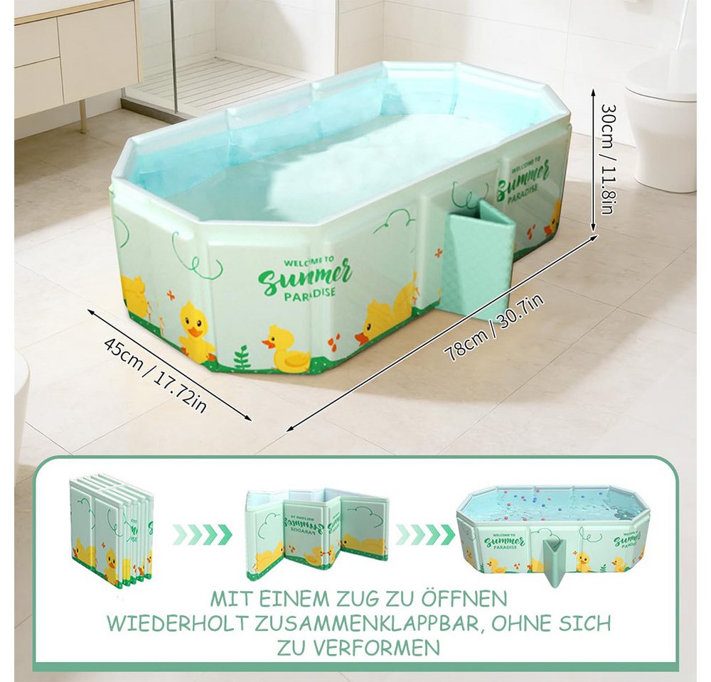 AFKSMILE Babybadewanne Babybadewanne Faltbar, Tragbare Baby Badewanne 5 Bälle & 2 Entchen, Für Kinder 0-8 Jahre mit Verstärkter Plattenstruktur und Doppelabfluss