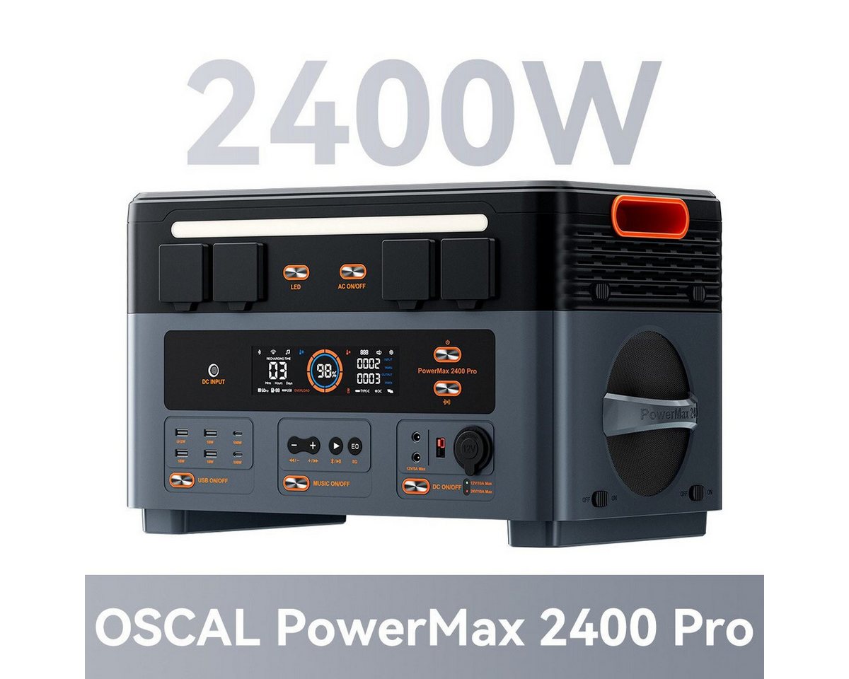 OSCAL Stromerzeuger Powerstation 2016Wh 2400W LiFePO4 Speicher für Zuhause & Notstrom, 2,4 in kW, (1-tlg), 2-in-1 Balkon-Solar, kabellos stackbar,Bluetooth-Lautsprecher,Notstrom Bild 3