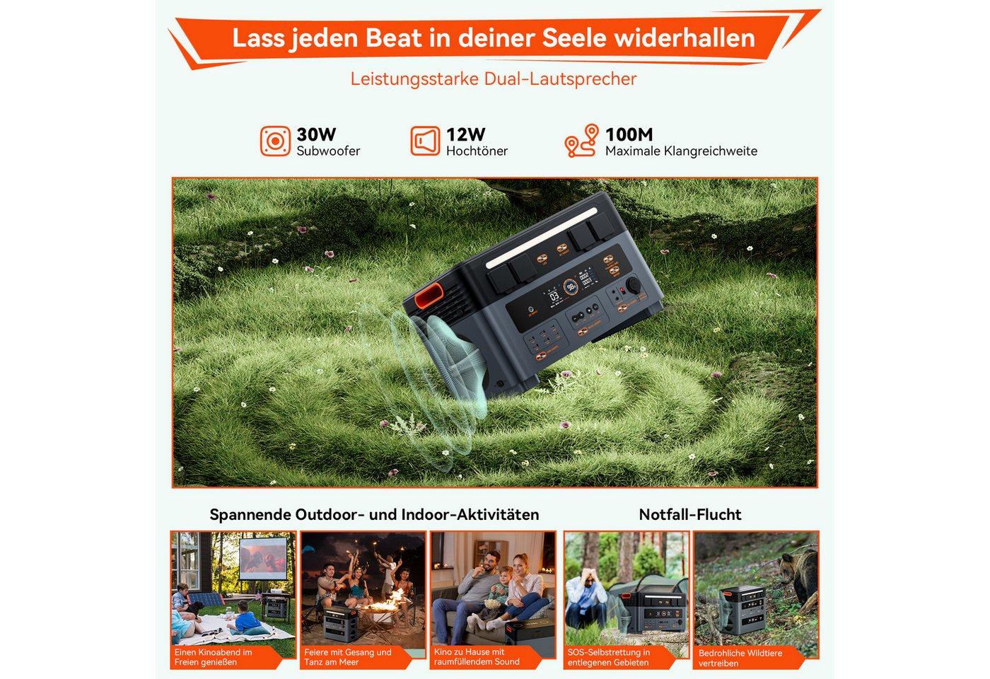 OSCAL Stromerzeuger Powerstation 2016Wh 2400W LiFePO4 Speicher für Zuhause & Notstrom, 2,4 in kW, (1-tlg), 2-in-1 Balkon-Solar, kabellos stackbar,Bluetooth-Lautsprecher,Notstrom Bild 4