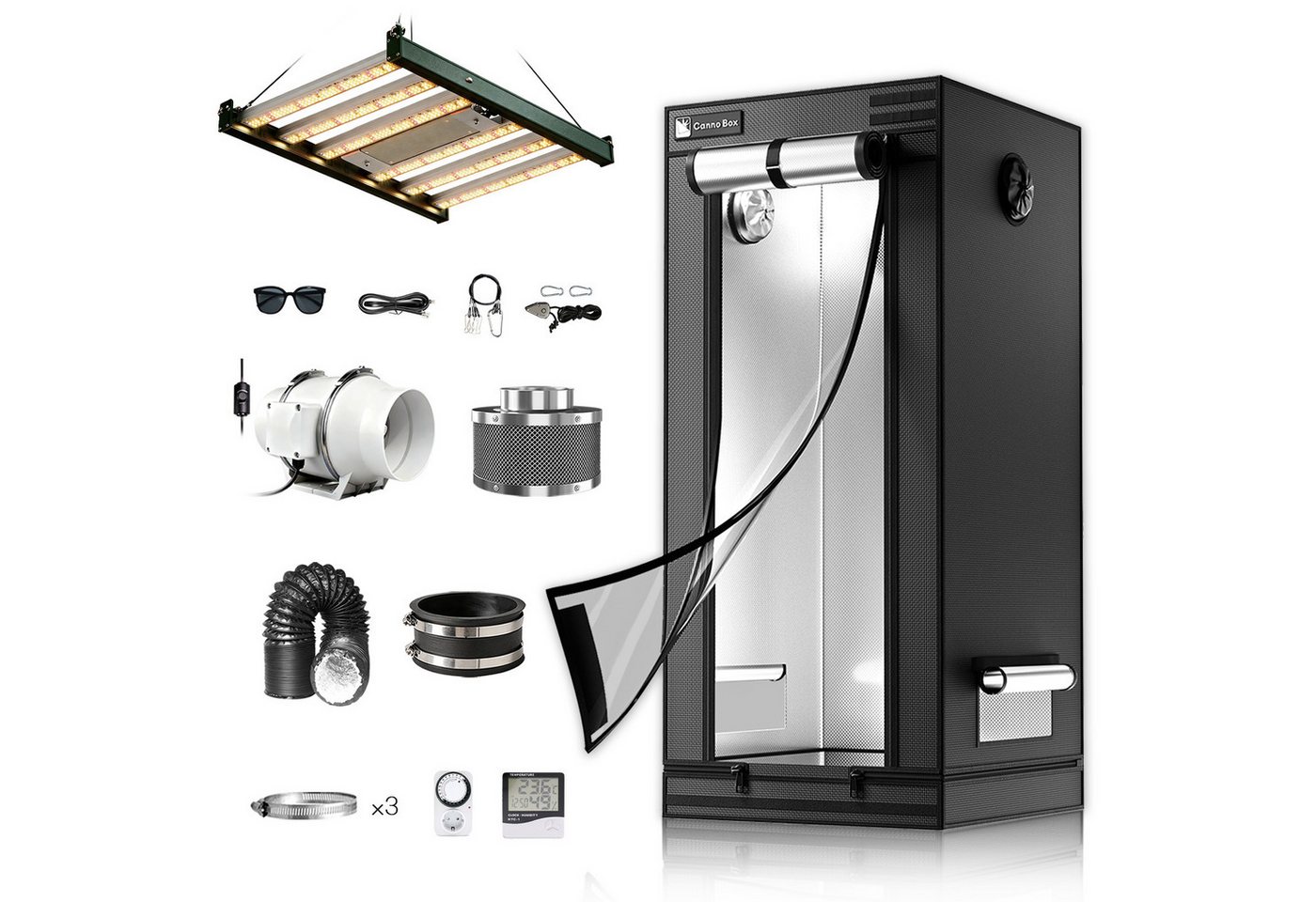 CannoBox Gewächshaus 80x80x180cm Growzelt 100mm Abluft Komplett Set Pro Pflanzenlampe Bild 2