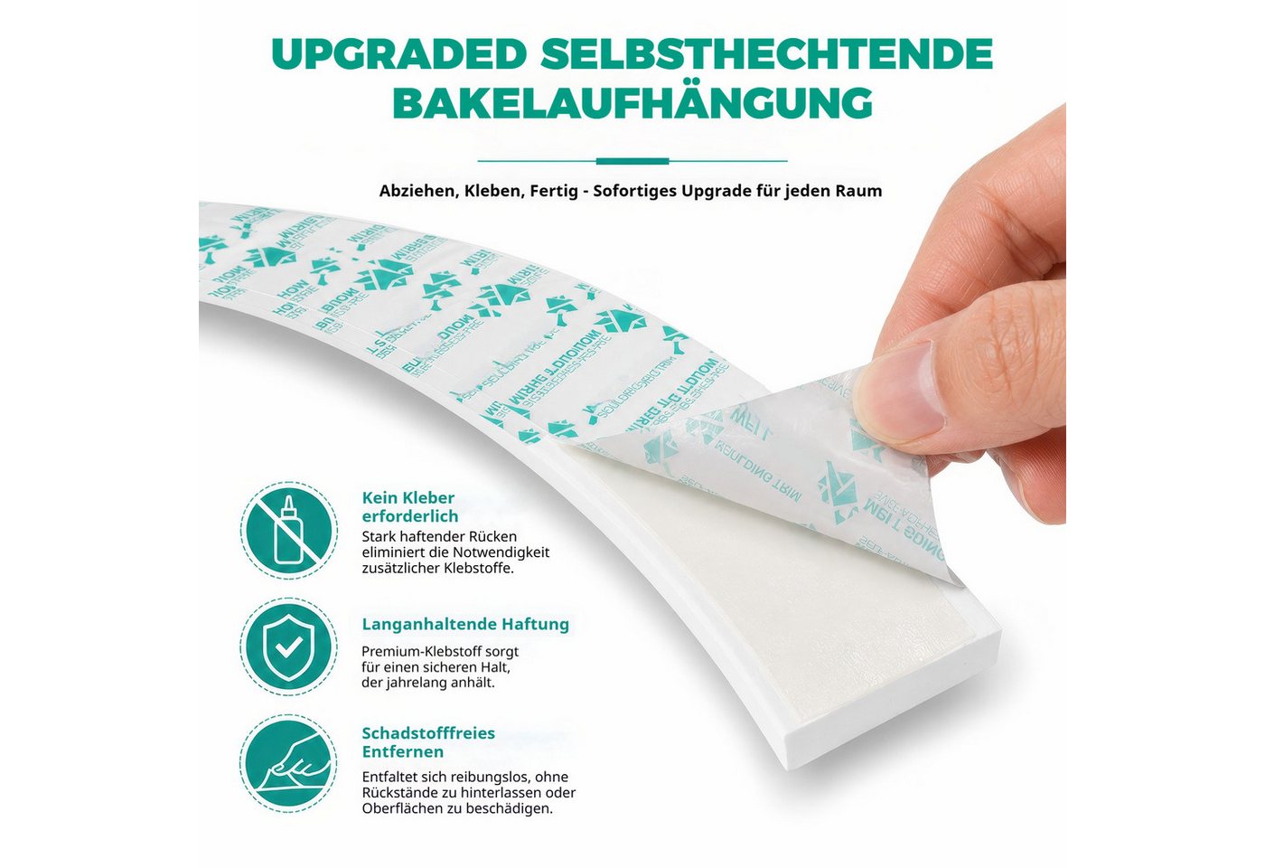 BlingBin Sockelleiste 50mm x 8m EVA Weichsockelleiste Selbstklebend, Wandleisten, L: 300 cm, H: 5 cm, 1er Set, 1-St., Nutbreite: 17 mm, DIY Sockelleisten für Wände, Wohnzimmer, Küche und Badezimmer, Weiß