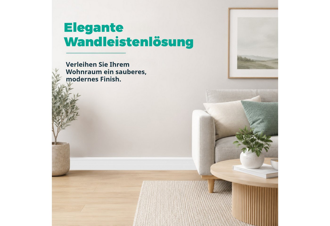 BlingBin Sockelleiste 50mm x 8m EVA Weichsockelleiste Selbstklebend, Wandleisten, L: 300 cm, H: 5 cm, 1er Set, 1-St., Nutbreite: 17 mm, DIY Sockelleisten für Wände, Wohnzimmer, Küche und Badezimmer, Weiß Bild 2