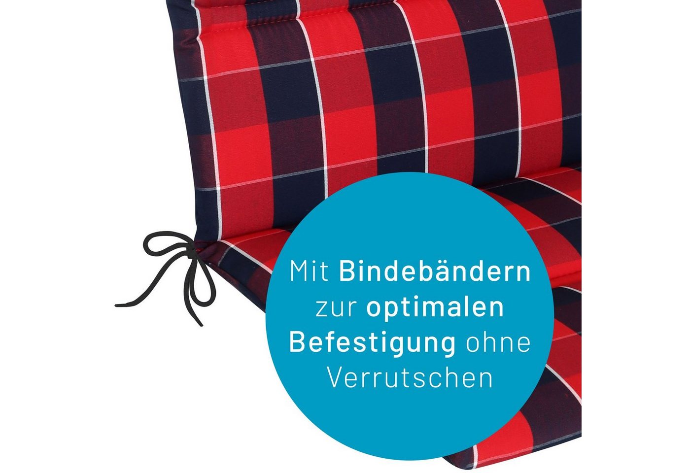 KETTLER Polsterauflage 851, Gartenmöbelauflage Karomotiv Rot-Blau 110x48x3cm Bild 4
