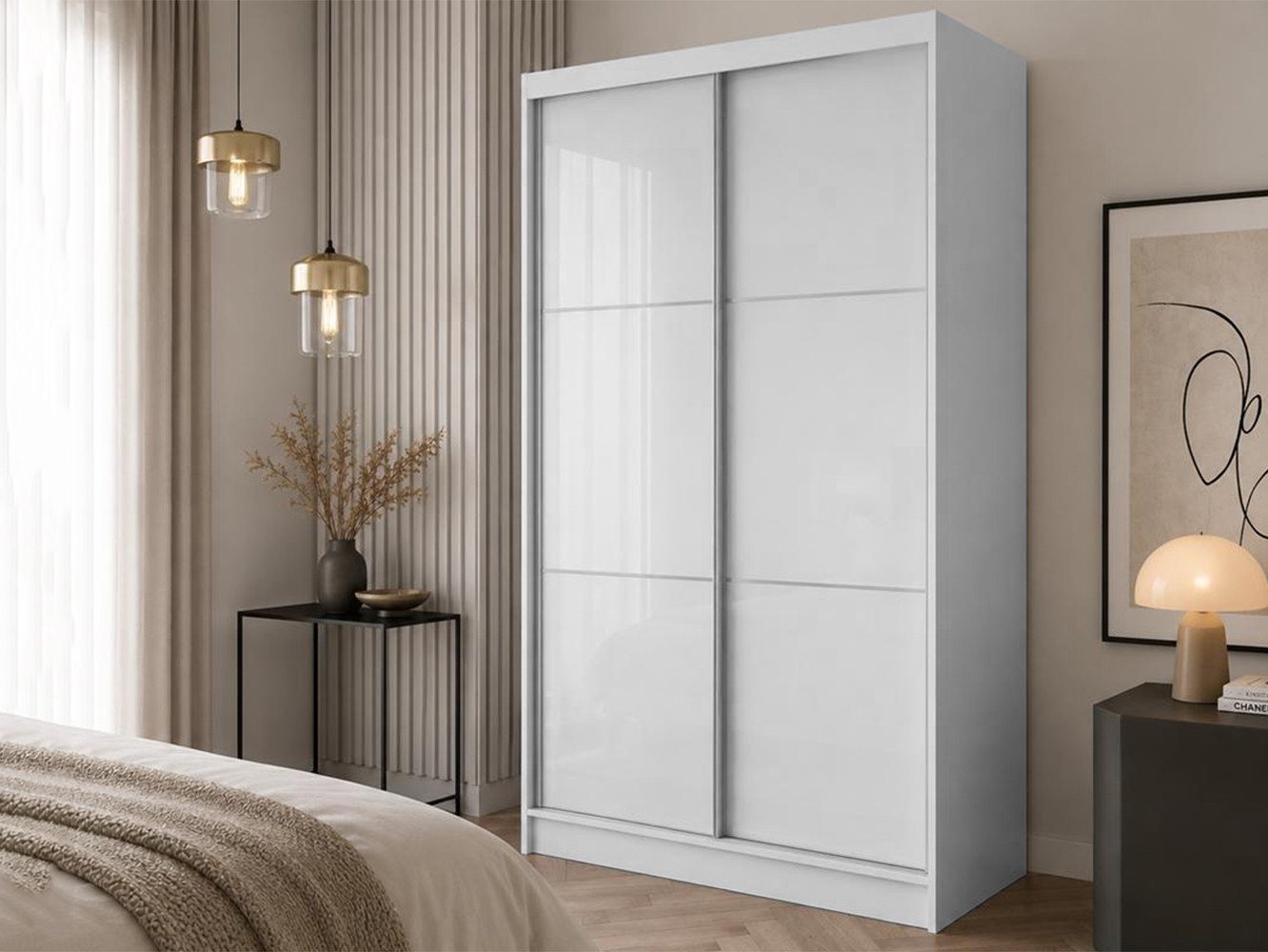 Beautysofa Schwebetürenschrank Viva mit Lacobel-Glas (4 Farben: Weiß, Grau, Schwarz und Kaschmir, mit oder ohne Schubladeneinsätze) Moderner Kleiderschrank Bild 3
